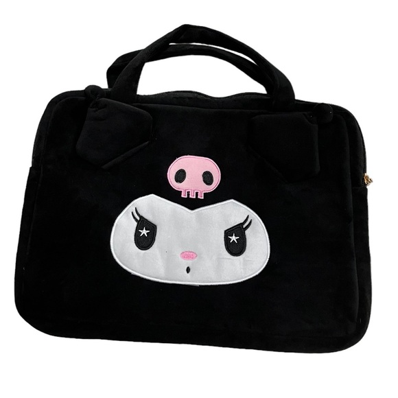 Sanrio Black Kuromi Velvet 14” Laptop Bag With Strap - Picture 3 of 5